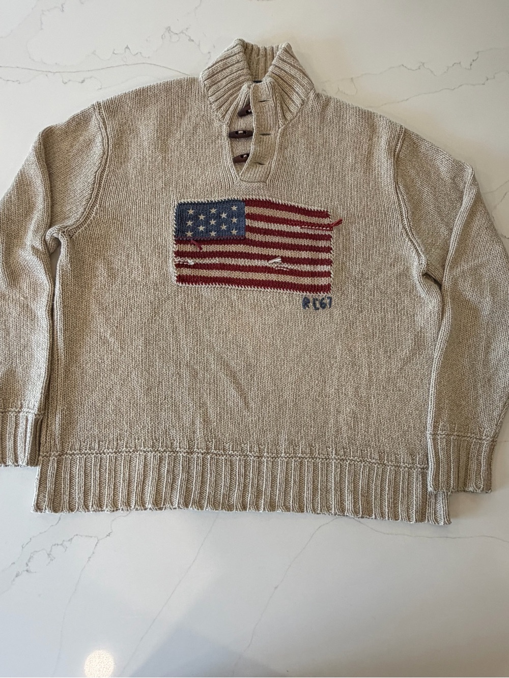 Polo by Ralph Lauren Beige Knit American Flag Sweater